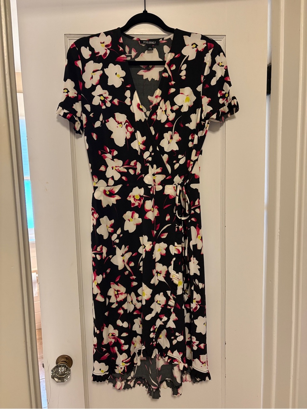Roz & Ali Black Floral Wrap Midi Dress